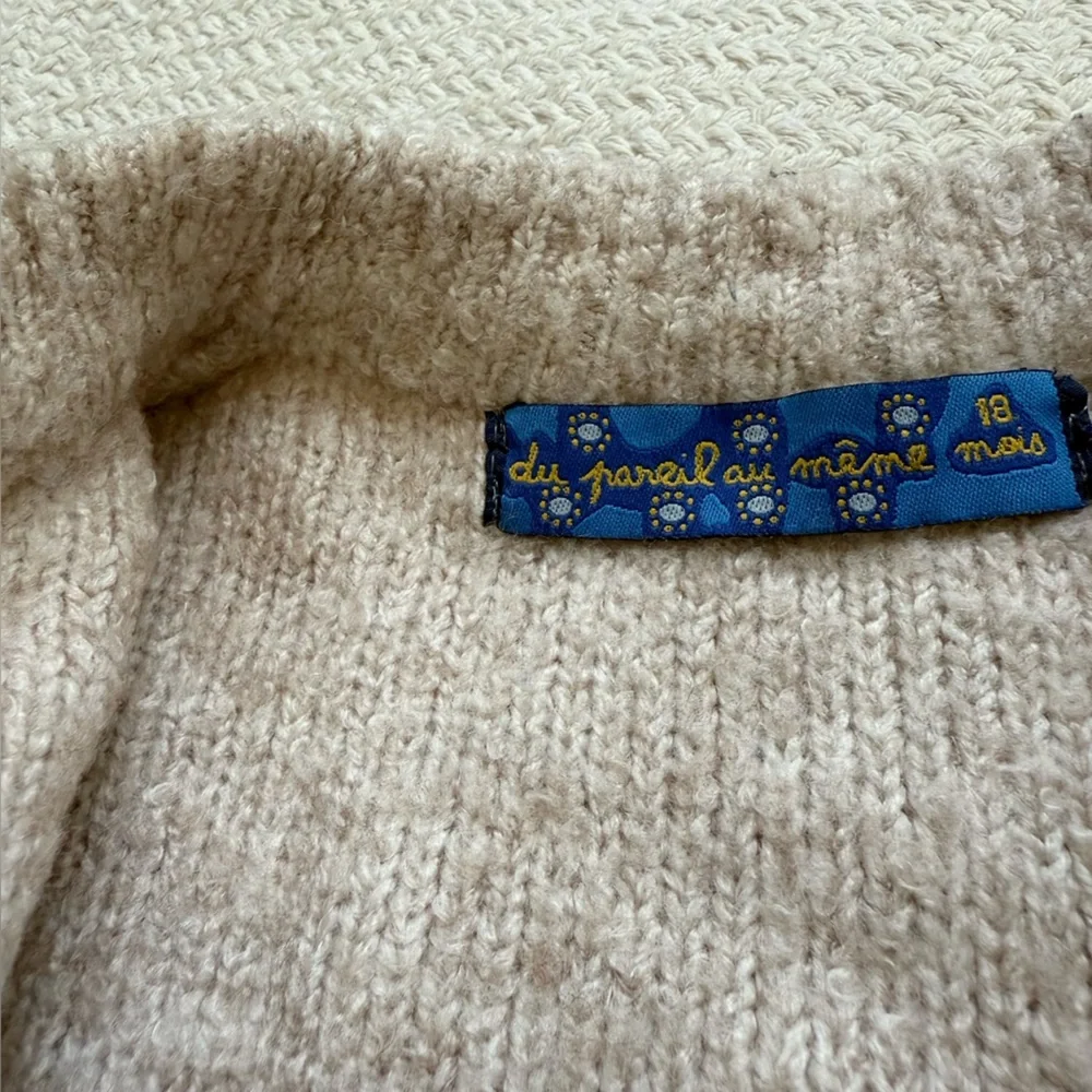 Du Pareil au Même French Wool Blend Knit Beige Cardigan Sweater 18m
